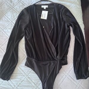 She + Sky Charcoal Pleated Bodysuit